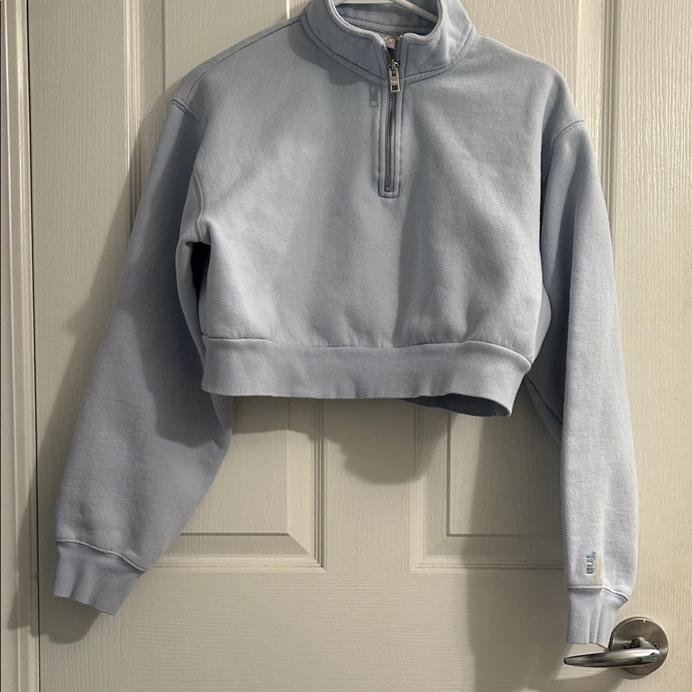 TNA Sky Blue Cropped Quarter-Zip Sweatshirt